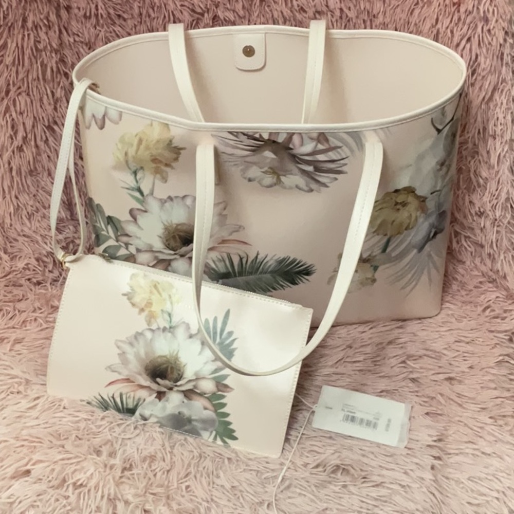 Ted Baker Floral Print Shoulder Bag with Pouch - Blush Pink